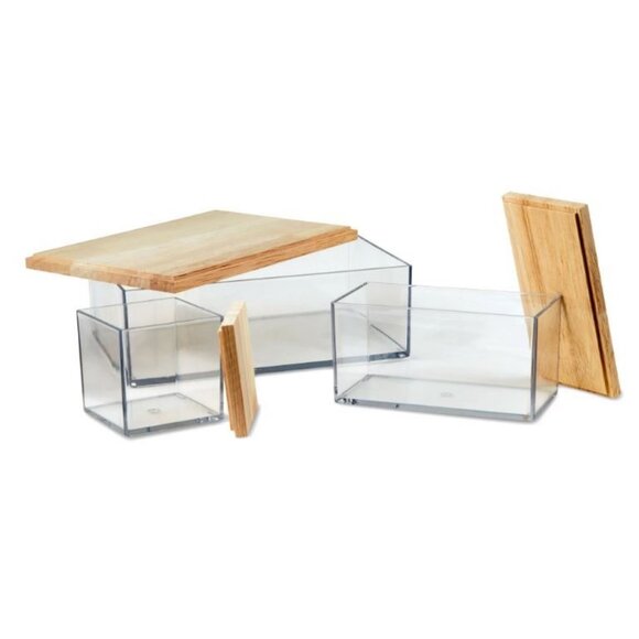 NEW Drawer Desktop Organizer 8 Piece Set Acrylic Clear with Wooden Lids Office - Picture 14 of 14